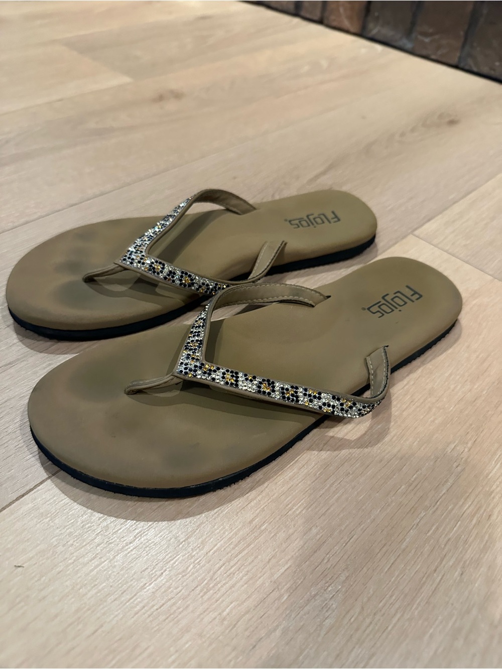 Flojos Embellished Tan Women's Flip Flops